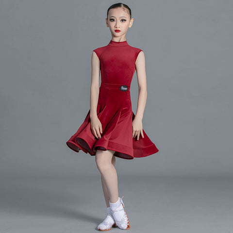 Girls light blue pink green Latin Dance Competition dresses ballroom salsa rumba cha cha Regulations Costume for kids - Moderndancedress.com