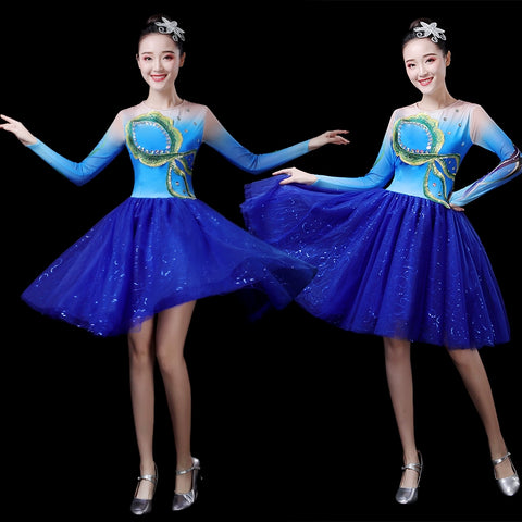 Chinese Folk Dance Costume Modern Dance Costume Young Women Adult Dance Costume Square Dance Costume Lineup Competition Costume - Moderndancedress.com