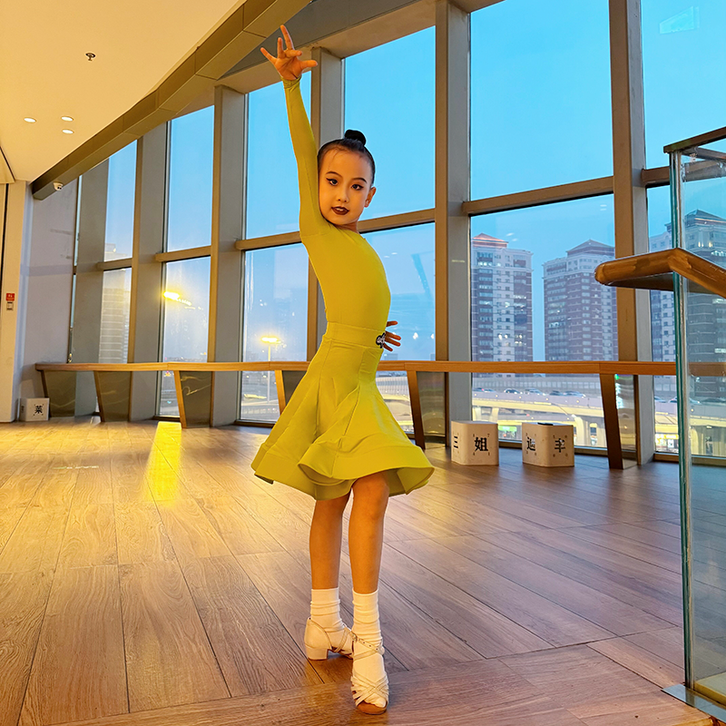 Blue green Latin ballroom dance competition dresses for girls kids salsa rumba chacha  standard dance uniforms - Moderndancedress.com