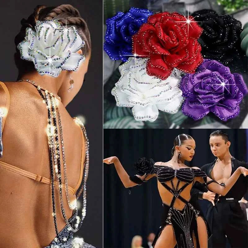 Latin Ballroom Dance Head Piece Stage Performance Dance  Accessories for Women Girls Head Flower Hairpin Blackpool Dance Rose Armband