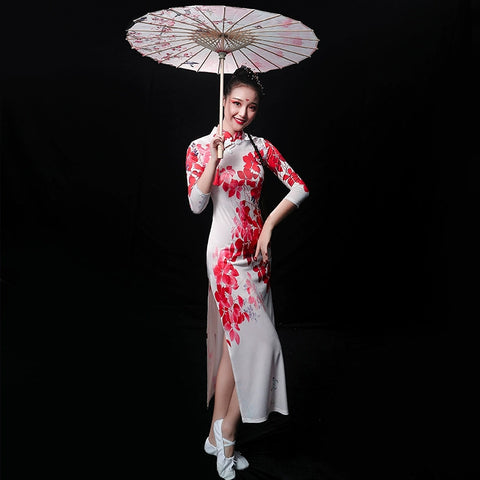 Chinese Folk Dance Costume Classical Dance Costume Female Chinese Style Nationality Modern Cheongsam Umbrella Dance Fan Dance Costume Adult - 