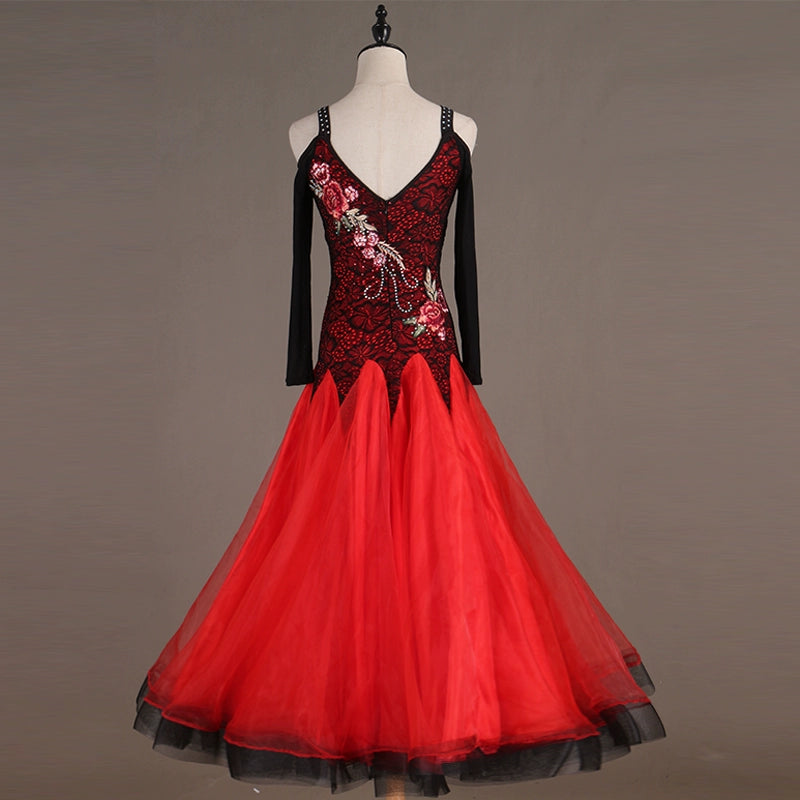 Ballroom Dance Dresses Compound Lace Modern Dance Competition Dress Waltz National Standard Dance Dress - Moderndancedress.com