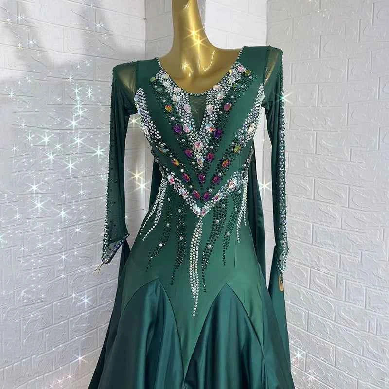 Custom Size Dark Green Diamond Competition Ballroom Dance Dresses for Moderndancedress.com Custom Size Dark Green Diamond Competition Ballroom Dance Dresses for Moderndancedress.com