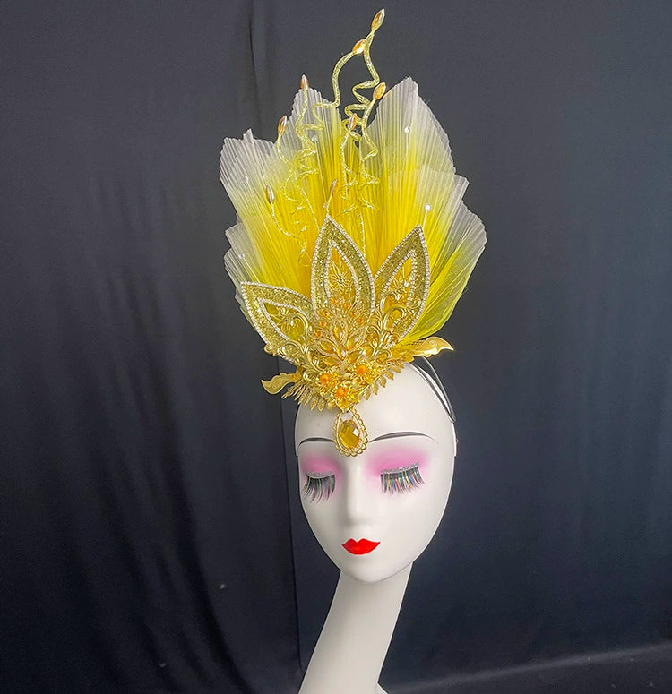Opening Dance Performance Flowers Headdress Women Girls Model Show Pageant Catwalk Square Dance Yangko Dance Performance Head Piece - Moderndancedress.com