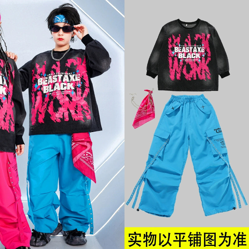 Children's Hiphop Street Dance Costumes for Girls Boys Kids Rappers Singers Gogo Dancers Dance Outfits Fried Street Catwalk Model Show Clothing - Moderndancedress.com