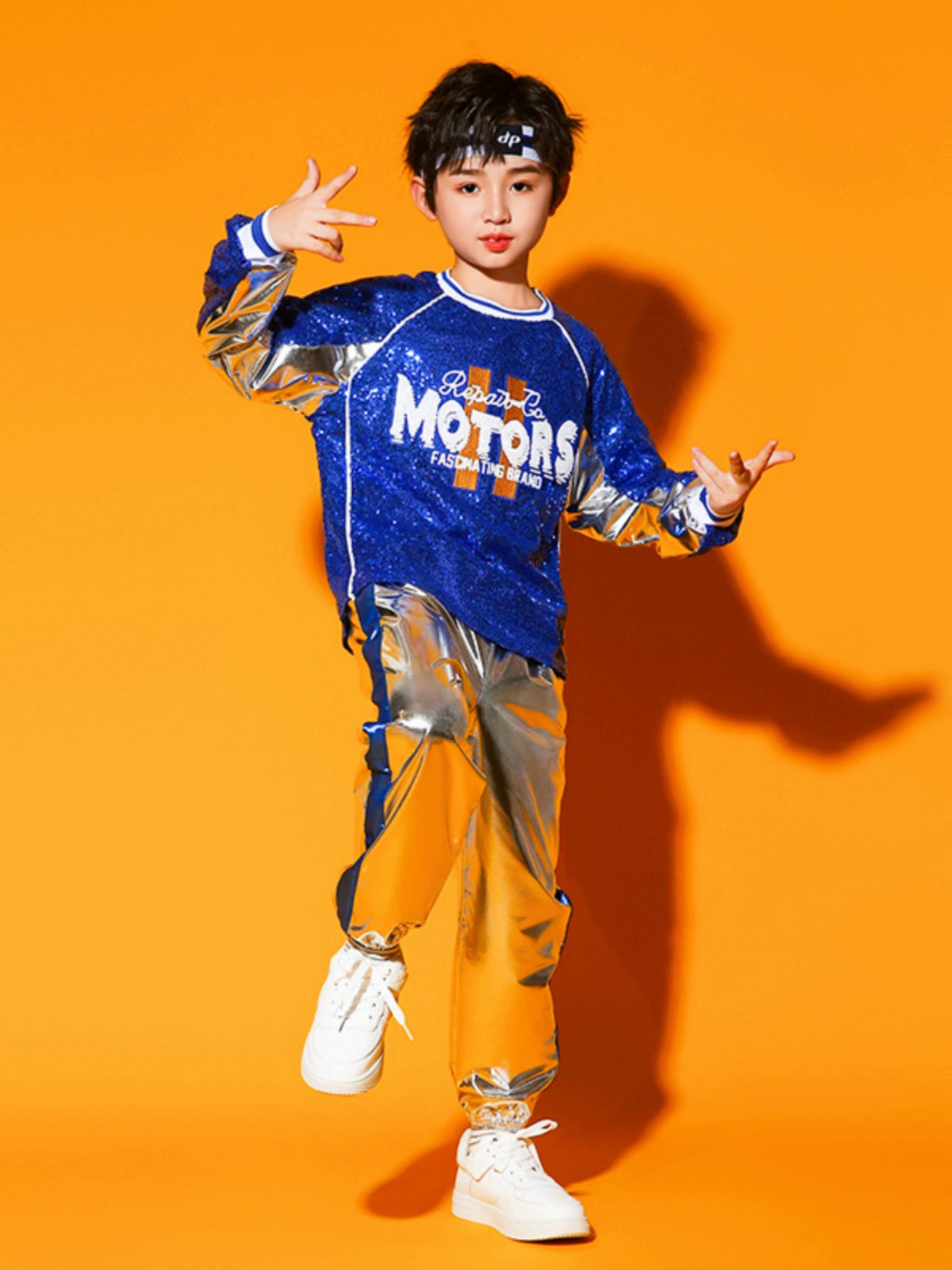 Children's Cheerleading Costumes Silver Blue Sequins Jazz Hip Hop Street Outfit for Girls Boys Opening Ceremony Jazz Dance Outfits for Kids - Moderndancedress.com