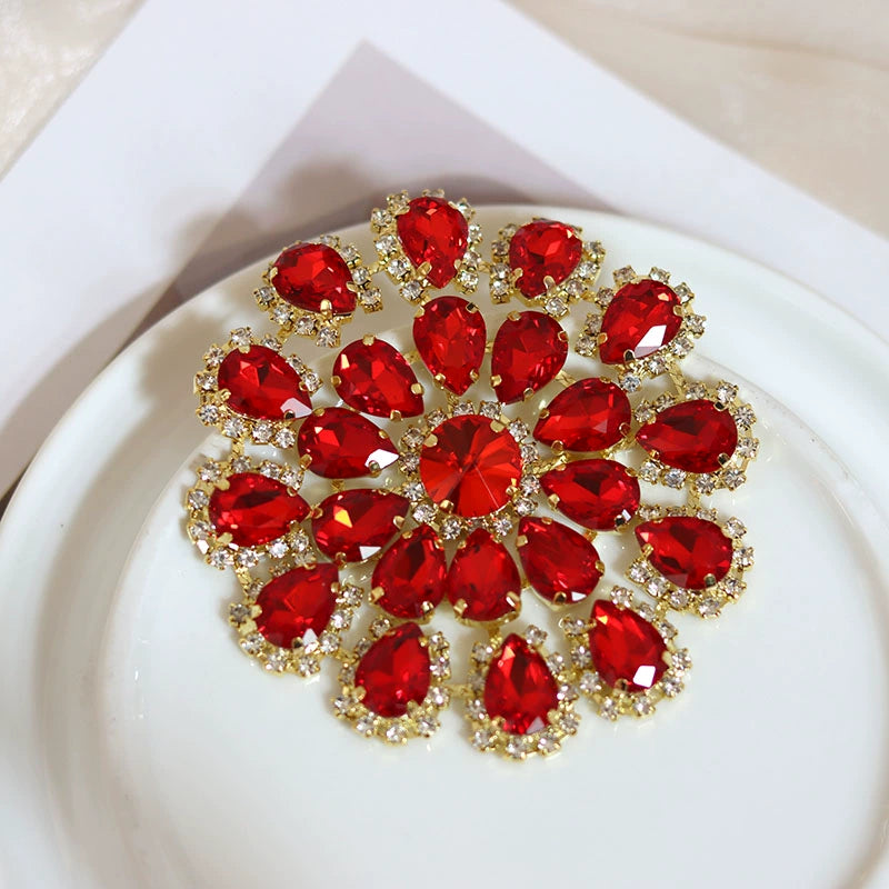 Round red blue bling gemstones DIY headdress dance clothes shoes jewelry flower-shaped hand-sewn corsages headgear dinner bags 8cm - Moderndancedress.com