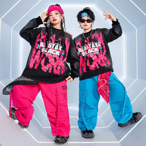 Children's Hiphop Street Dance Costumes for Girls Boys Kids Rappers Singers Gogo Dancers Dance Outfits Fried Street Catwalk Model Show Clothing - Moderndancedress.com