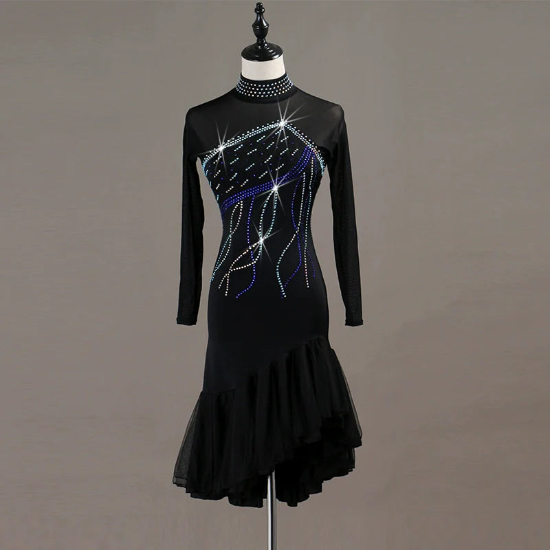 Latin Dance Dresses Women's Training / Performance Spandex / Tulle Tassel / Crystals / Rhinestones Sleeveless High Dress - Moderndancedress.com