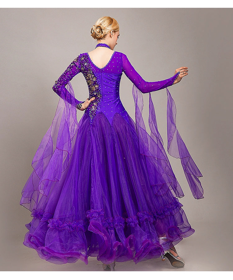 blue yellow Ballroom dance competition dresses for women girls waltz tango modern dance skirt social national dance bling performance gown - Moderndancedress.com