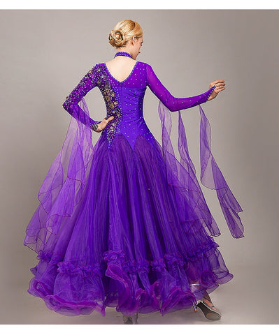 blue yellow Ballroom dance competition dresses for women girls waltz tango modern dance skirt social national dance bling performance gown - Moderndancedress.com