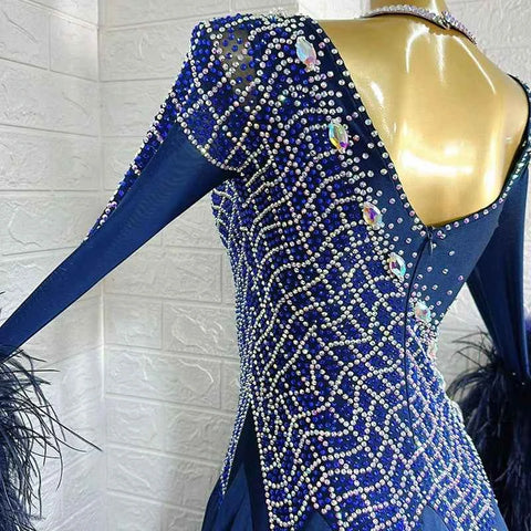 Custom Size Competition Ballroom Dance Dresses for Women Girls Feather Floating Waltz Tango Foxtrot Smooth Dance Long Gown