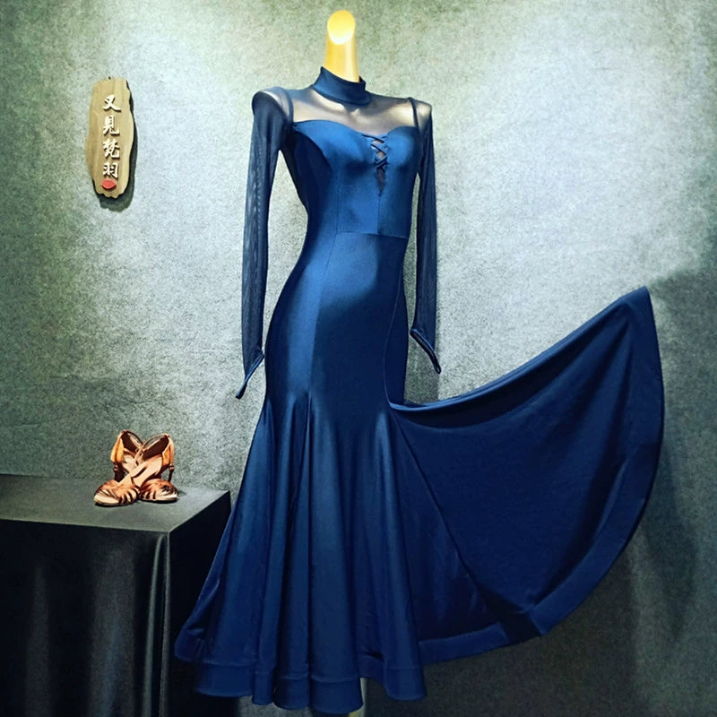 Ballroom Dance Dresses Modern Skirt Adult National Standard Dance Dress Performance Dress Mesh Waltz Skirt - Moderndancedress.com