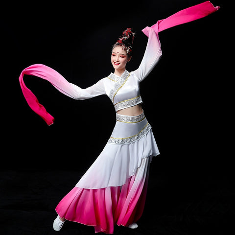 Chinese Folk Dance Costume Watersleeve Dance Costume Female Caiwei Dance Classical Dance Chinese Wind Long Sleeve Gradual Dance Costume Adults