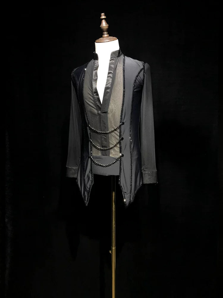 Custom Competition Latin Dance Shirts Boys Standard Competition Chain Tops