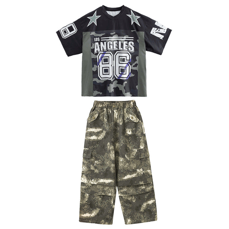 Kids Girls Hip Hop Jazz Dance Costumes for Boys Kids Street Jazz Dance Outfits Rapper Singers Hiphop Show Cargo Pants for Children - Moderndancedress.com