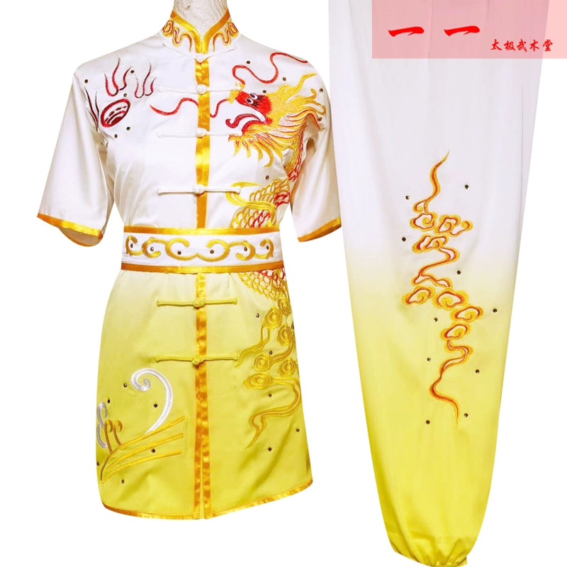 Martial Arts Clothes  Kungfu clothes Short sleeve  Wushu performance clothes Embroidery dragon men women performance Children long boxing Qigong clothes - Moderndancedress.com
