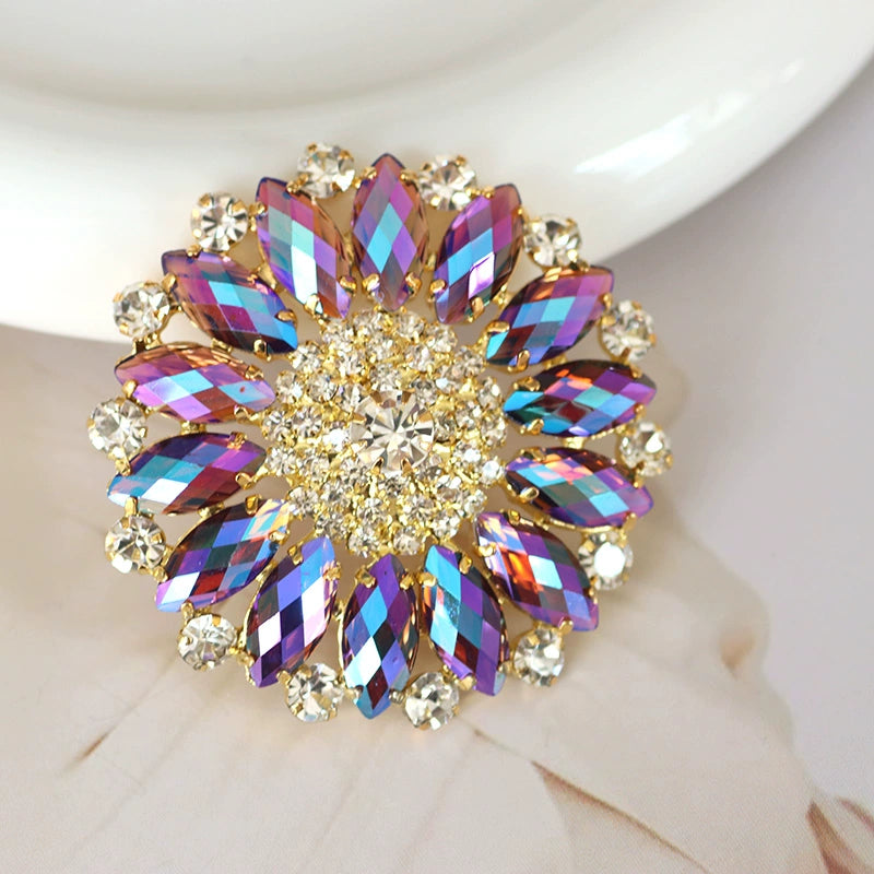 silver hand sew rhinestones DIY headdress dance clothes evening dress bag round sunflower bling decorative corsage belly dance wear 5.5cm - Moderndancedress.com