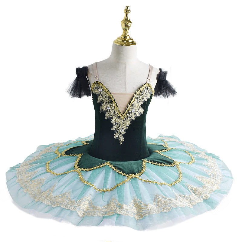 Girls Green Ballet Tutu Skirt Professional Swan Lake Ballerina ballet dress Blue Bird Variations Little Swan Performance Clothing for kids - Moderndancedress.com