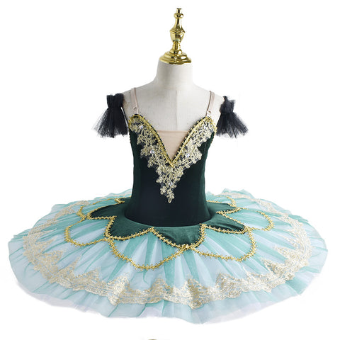 Girls Green Ballet Tutu Skirt Professional Swan Lake Ballerina ballet dress Blue Bird Variations Little Swan Performance Clothing for kids - Moderndancedress.com