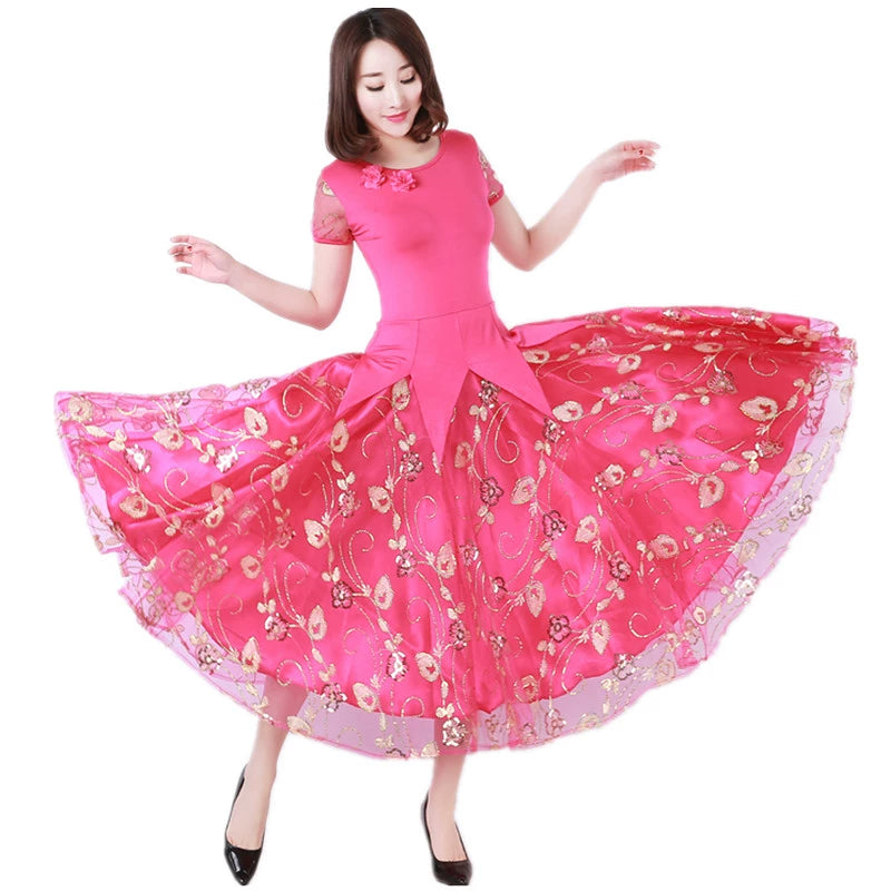 Women's Ballroom Dance Dresses National Standard Short Sleeve Modern Dance Dresses, Dresses, Waltz Dancing Dresses, Tango Social Skirt