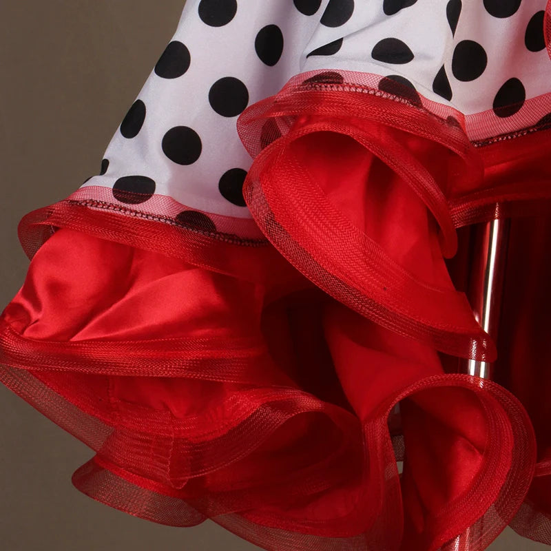 Red hot pink polka dot Latin dress for women girls  sexy three-step professional latin rumba chacha performance dress customizable for children - Moderndancedress.com