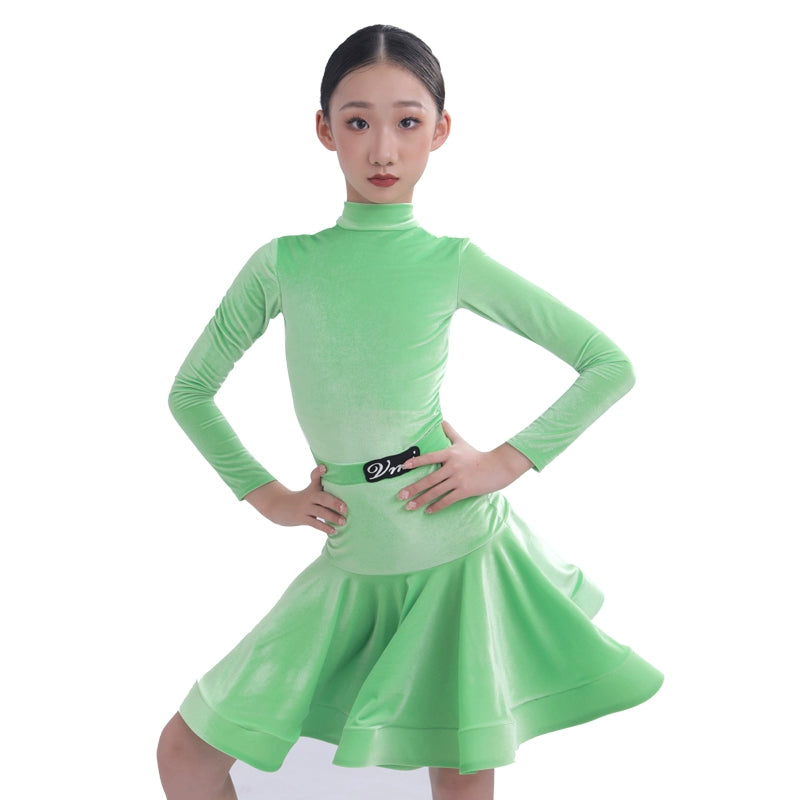 Girls kids competition ballroom latin dance dresses pink Ultra-thin velvet modern dance costume professional standard dance outfits - Moderndancedress.com
