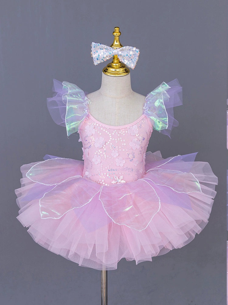Children blue pink tutu skirt ballerina petals ballet dance dresses modern jazz dance sequined kindergarten princess performance outfits - Moderndancedress.com