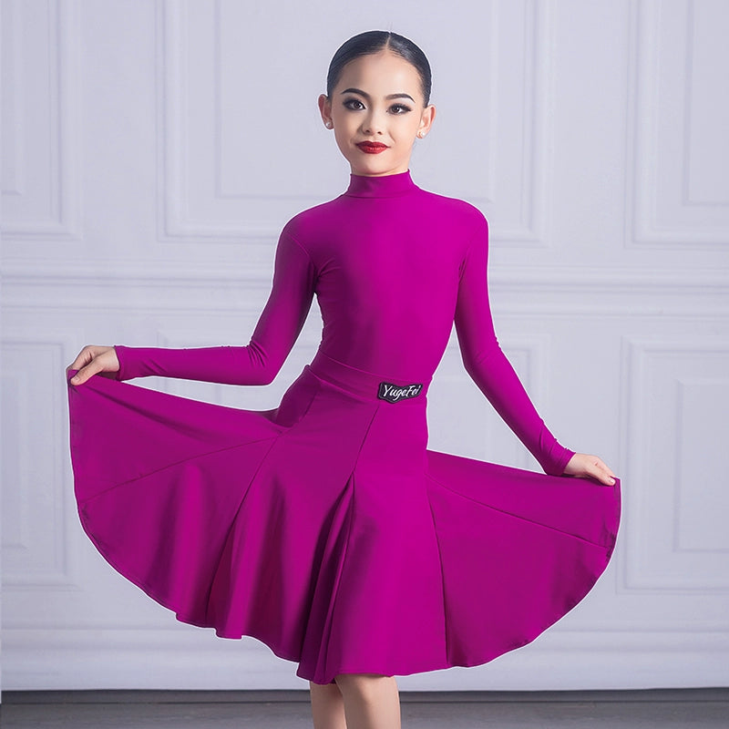 Orange green Latin dance regulations ballroom dance dress kids girls professional turtleneck salsa latin dance outfits for children - Moderndancedress.com