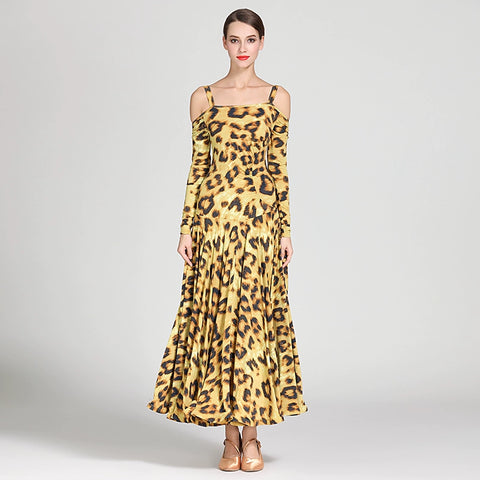Ballroom dance dresses for women girls red orange blue leopard practice waltz tango dancing gown flamenco swing skirts - Moderndancedress.com