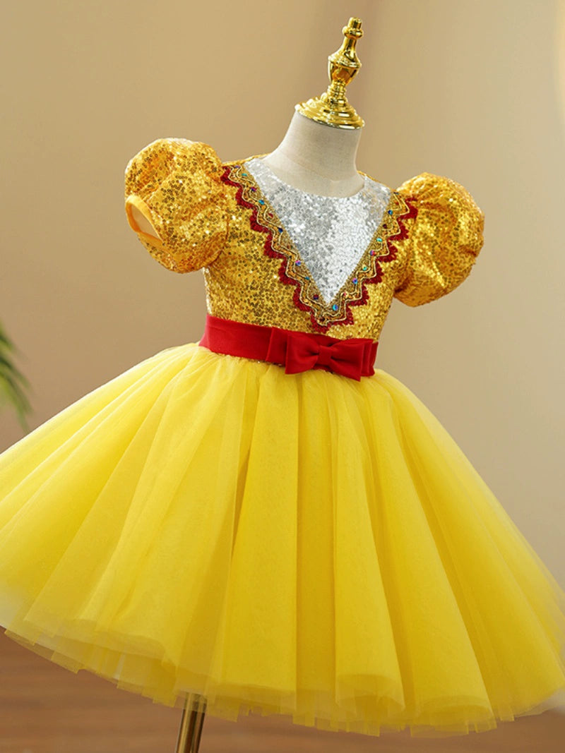 Children's jazz dance dresses yellow sequins choir princess performance costumes tutu ballet skirt pianist song performance clothes - Moderndancedress.com