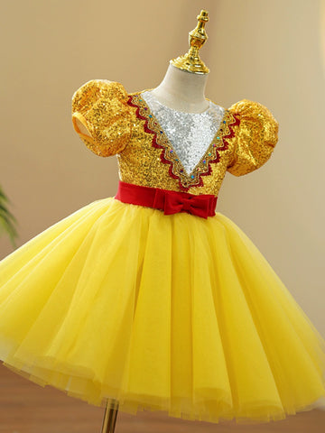 Children's jazz dance dresses yellow sequins choir princess performance costumes tutu ballet skirt pianist song performance clothes - Moderndancedress.com