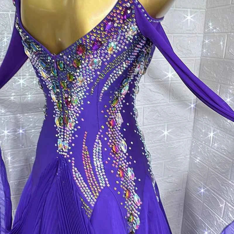 Custom Size Women's Violet Ballroom Dance Dress Bling Smooth Waltz Performance Costumes