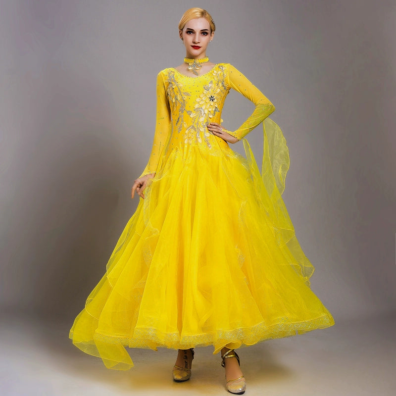 Modern Ballroom dance dresses red blue pink stones waltz tango foxtrot smooth dance swing skirt national standard performance gown for female - Moderndancedress.com