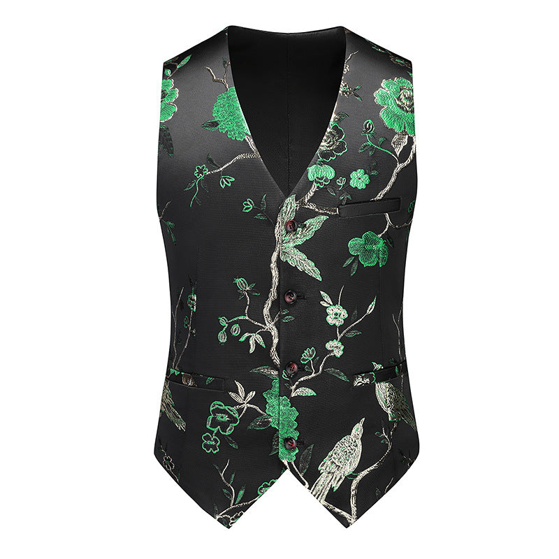 Men's jazz dance waistcoat Slim-fit large-size flower bird pattern choir singer host concert music production performance vest men - Moderndancedress.com