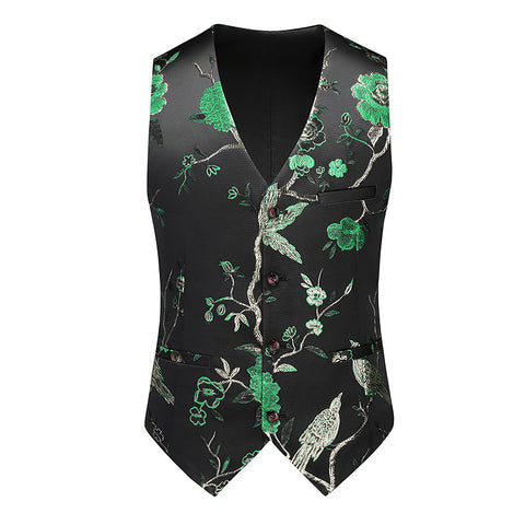 Men's jazz dance waistcoat Slim-fit large-size flower bird pattern choir singer host concert music production performance vest men - Moderndancedress.com