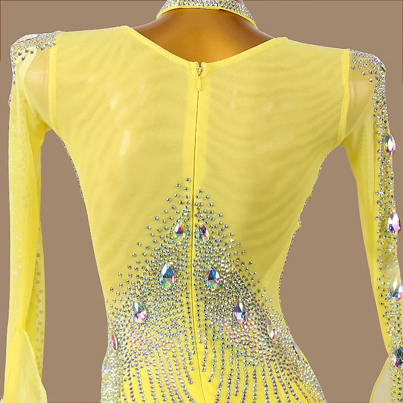 Custom Size Yellow Competition Ballroom Dance Dress Smooth Waltz Dancing Costumes