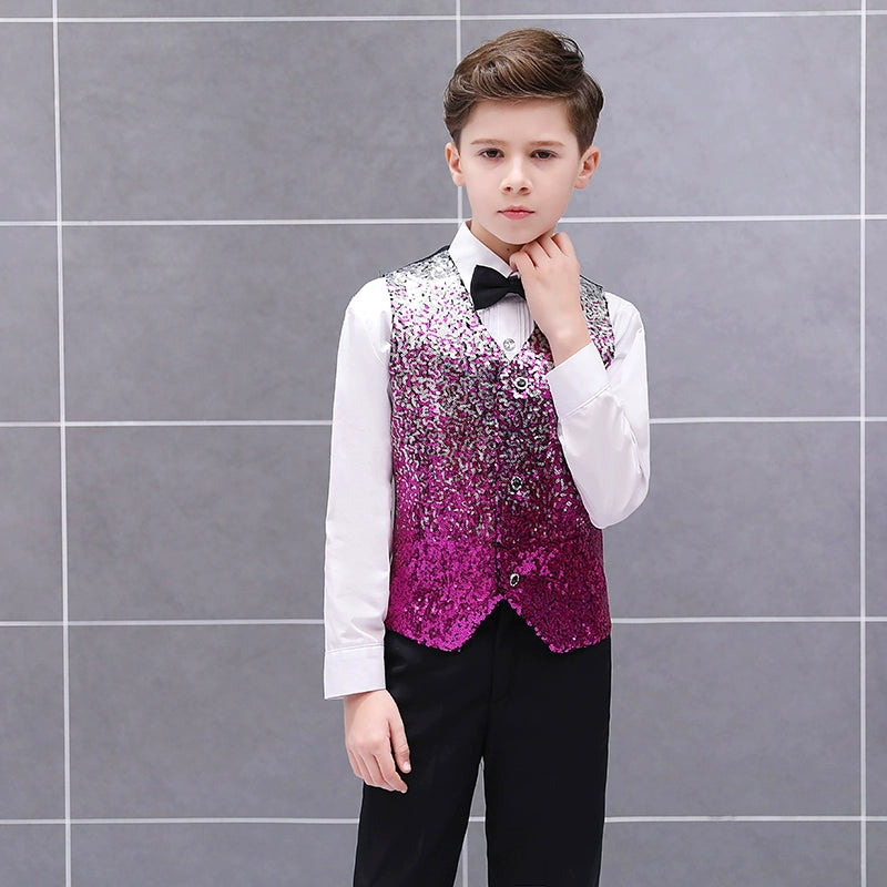 Boys Jazz Dance Costumes Colorful gradient sequins waistcoat boy stage presenter recitation performance horse clip children walk show suit - Moderndancedress.com