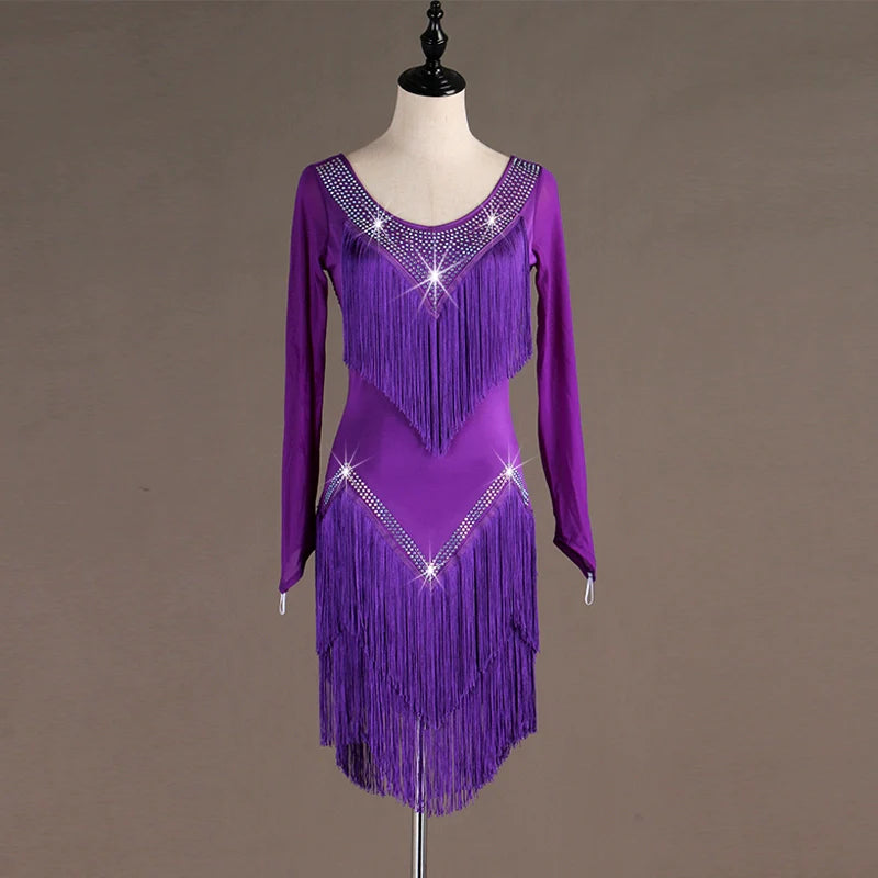 Latin Dance Dresses Women's Training / Performance Spandex / Tulle Tassel / Crystals / Rhinestones Sleeveless High Dress - Moderndancedress.com