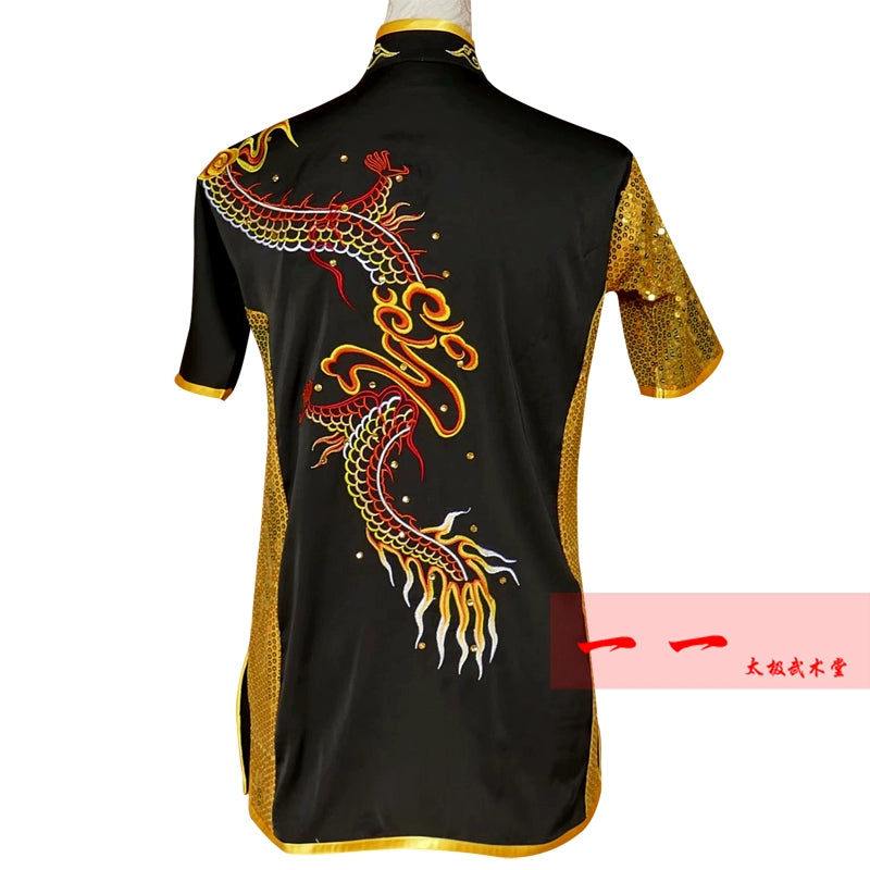 Martial Arts Clothes Kungfu clothes Short-sleeved Wushu Clothing for Men and Women Embroidered Dragon Wushu Show Clothing for Children and Long Boxing Competition Clothing for Adults