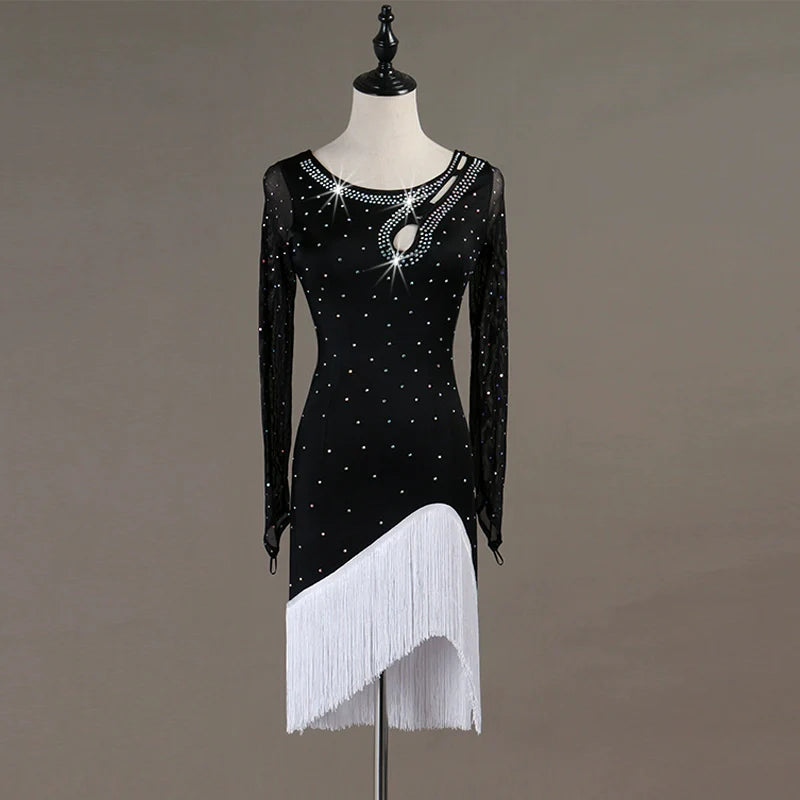 Latin Dance Dresses Women's Performance Spandex / Organza Ruching / Crystals / Rhinestones Sleeveless Dress - Moderndancedress.com