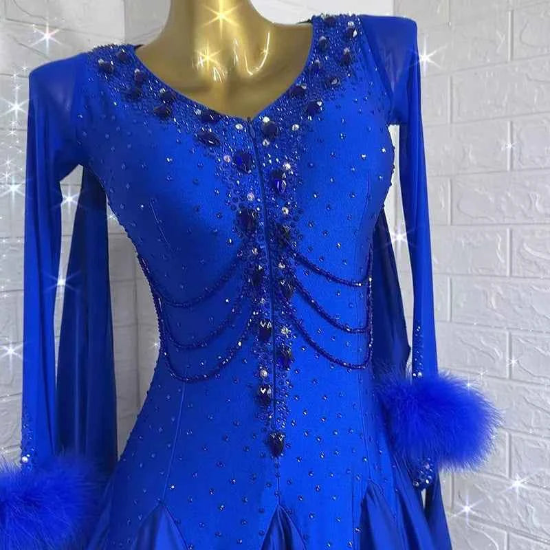 Custom Size Royal Blue Ballroom Dance Dress Crystal Competition Waltz Tango Smooth Dance Gown