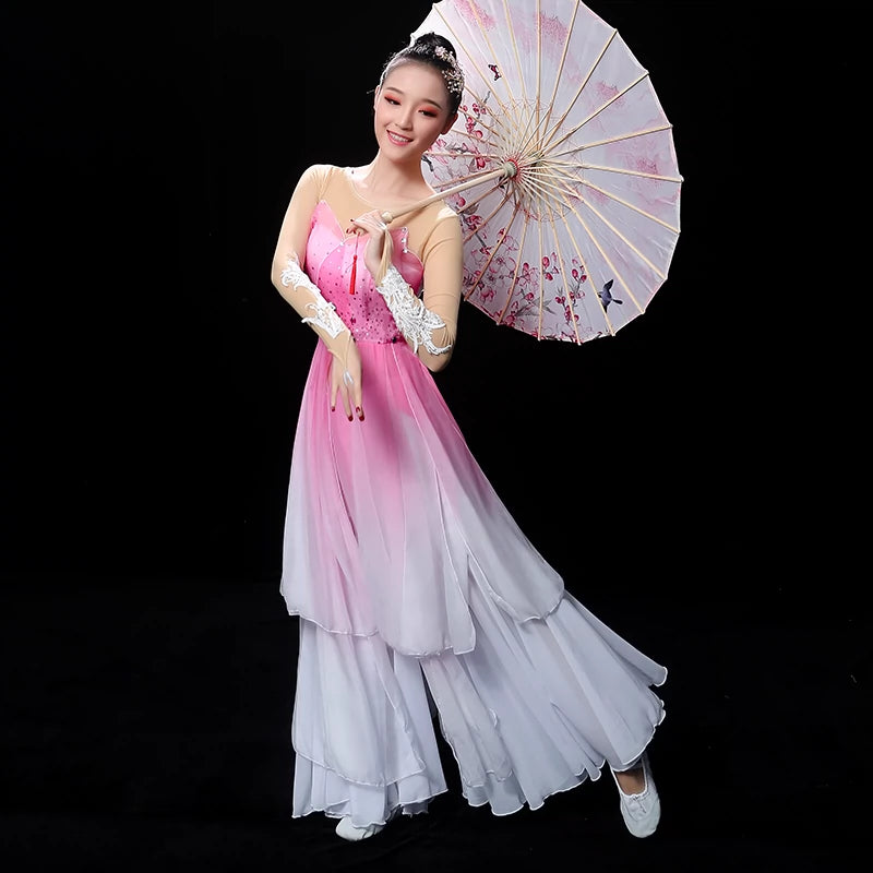 Chinese Folk Dance Costume Classical Dance Costume Female Modern Fan Yangge Costume Performing Apparel Fengjiangnan Umbrella Dance Fairy Suit of China - 