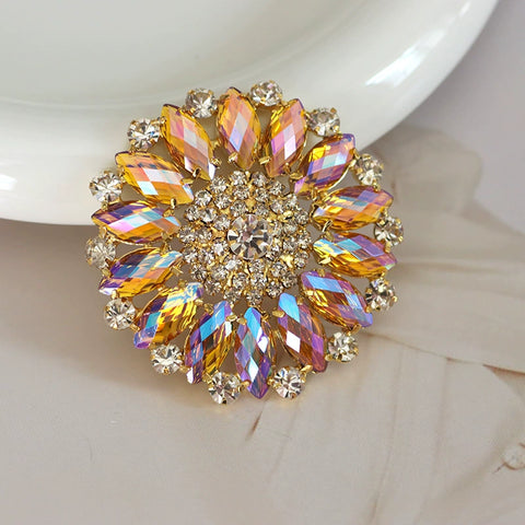 silver hand sew rhinestones DIY headdress dance clothes evening dress bag round sunflower bling decorative corsage belly dance wear 5.5cm - Moderndancedress.com