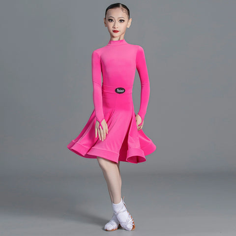 Girls light blue pink green Latin Dance Competition dresses ballroom salsa rumba cha cha Regulations Costume for kids - Moderndancedress.com