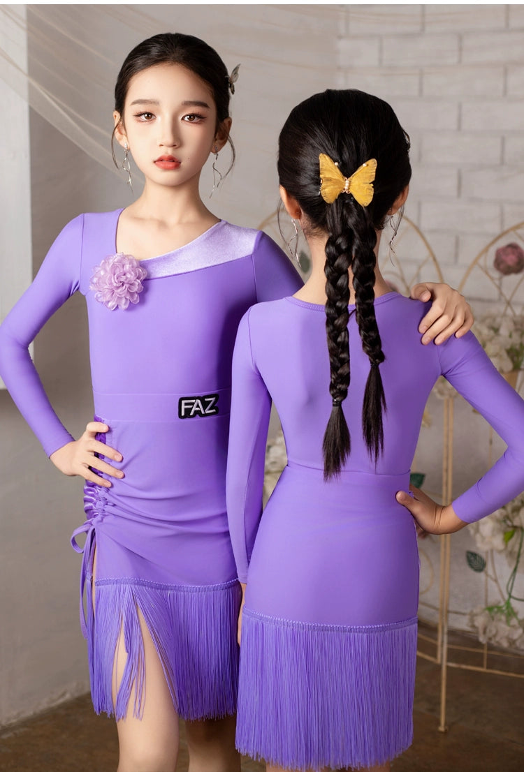Girls Latin Dance Dresses for Kids Purple Salsa Rumba  Chacha Party Ball Performance Costumes