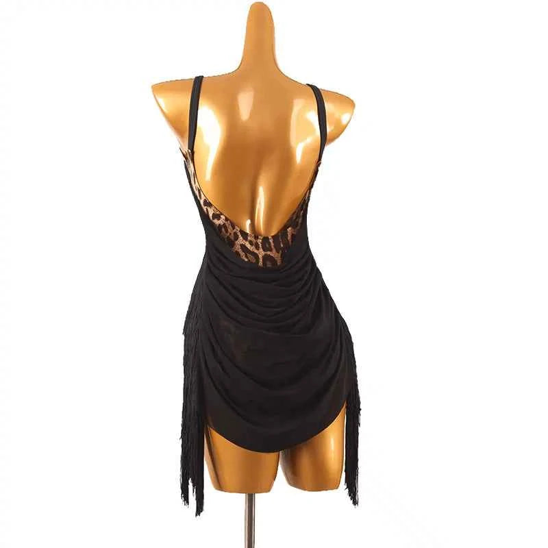 Latin Dance Competition Dress High-End Leopard Print Tassel Performance Outfit - Moderndancedress.com