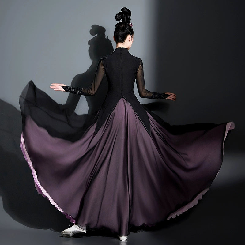 Women's Xinjiang dance dress black Opening dance Chinese minority Uyghur dance performance costumes Art test competition swing skirt - Moderndancedress.com