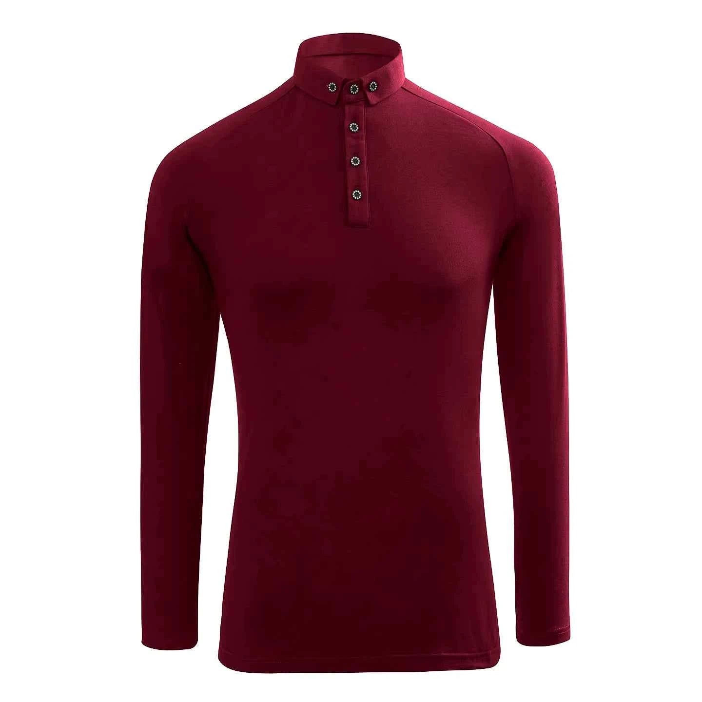 Men's Navy Latin Ballroom Dance Shirts Waltz Tango Performance Tops Long Sleeves