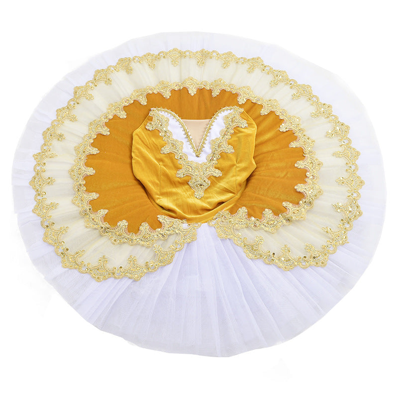 kids toddlers Yellow embroidered Ballerina ballet dance dresses for girls flat tutu skirts pancake ballet dance skirt - Moderndancedress.com